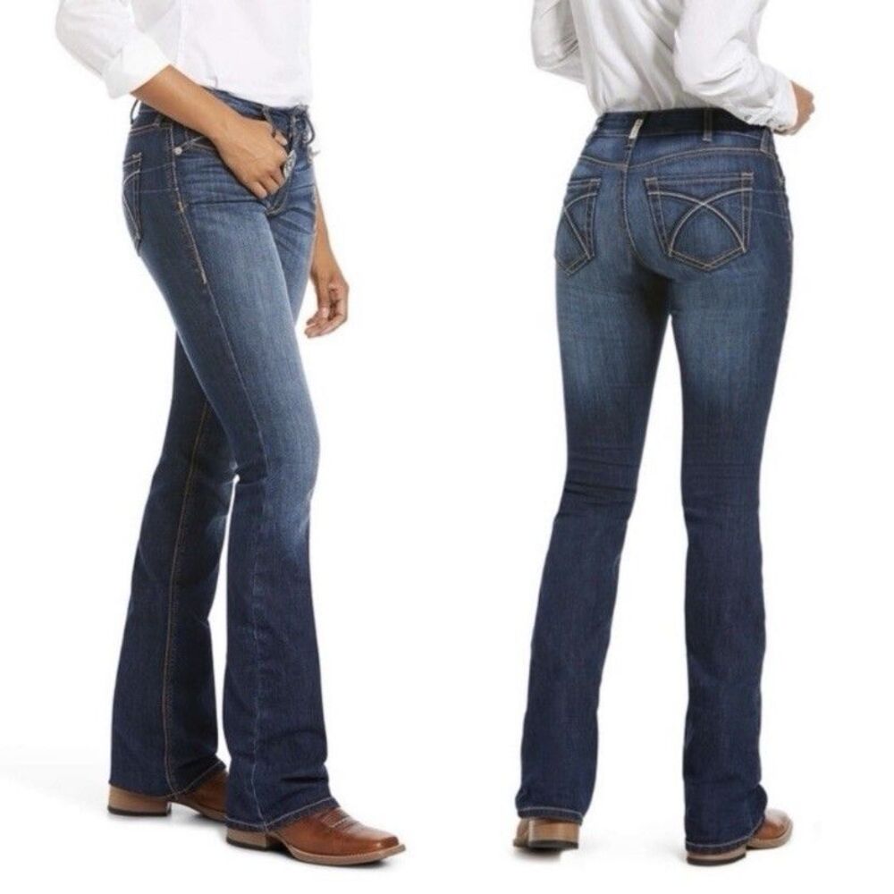 Ariat Denim R.E.A.L. Perfect Rise Stretch Rosa Boot Cut Lots Blue Jeans, Size 26